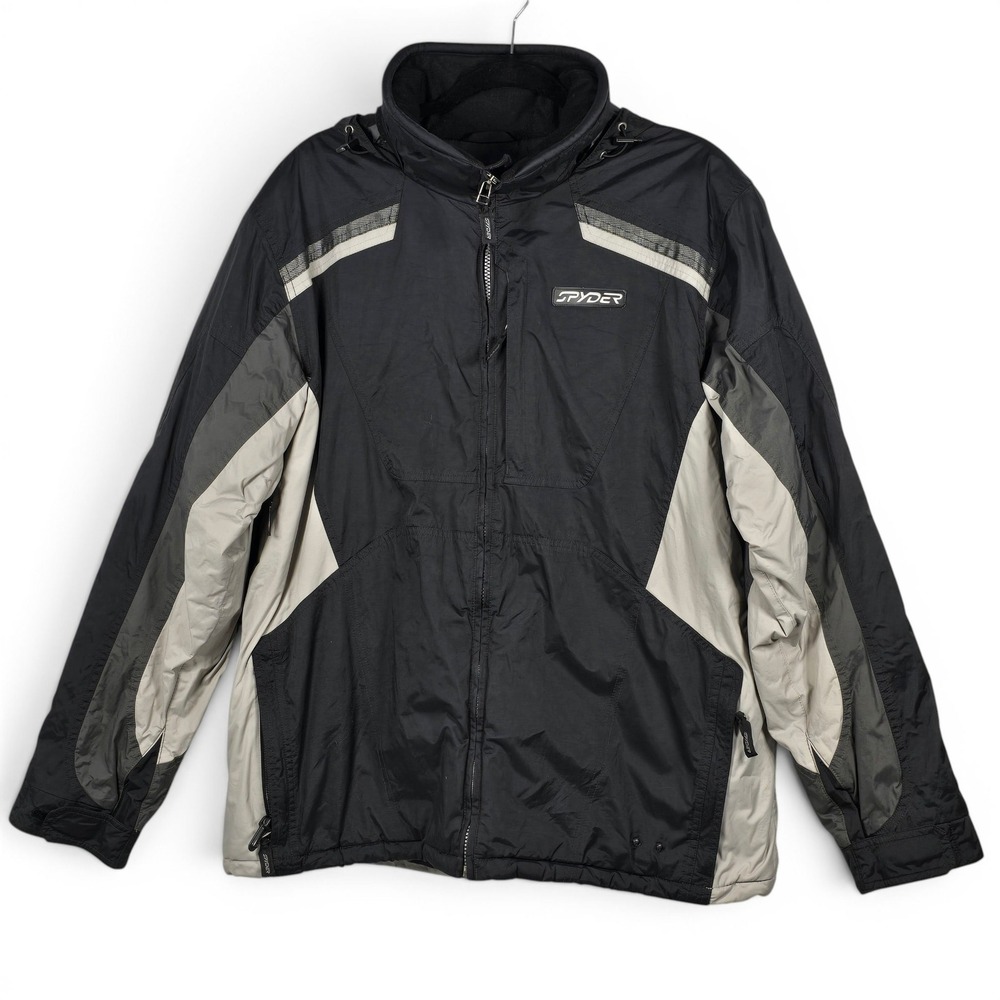 Spyder XT 5000 Mens Large Ski Snowboarding Jacket Black Grey Full Zip Hooded